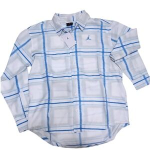 Jordan Men's Active Plaid Button Up Shirt Long Sleeve Blue White Size M